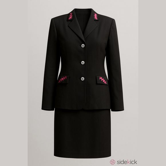 Milano black silk pink embroidery skirt suit